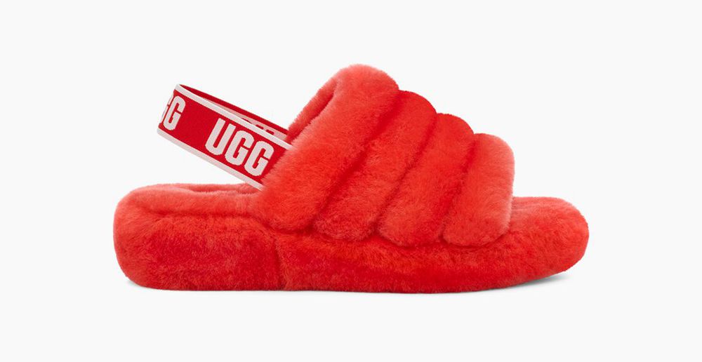 Ugg Slide Womens - Ugg Fluff Yeah Red - 430CPAIMO